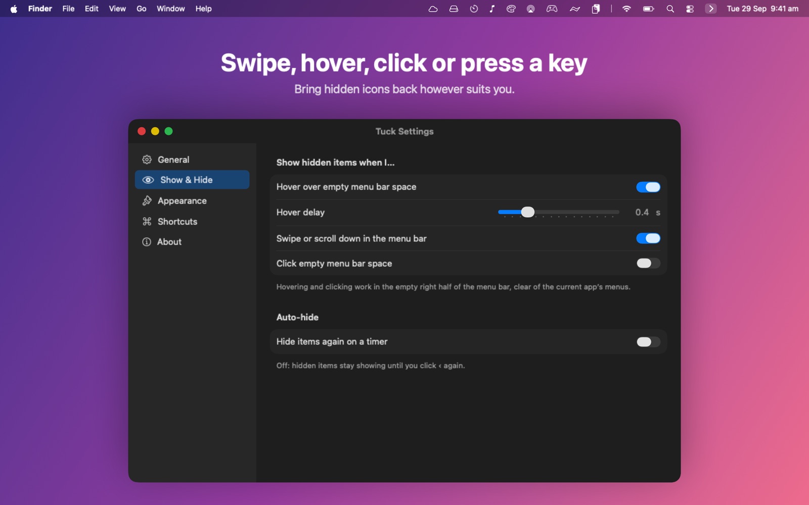 Settings for revealing hidden icons